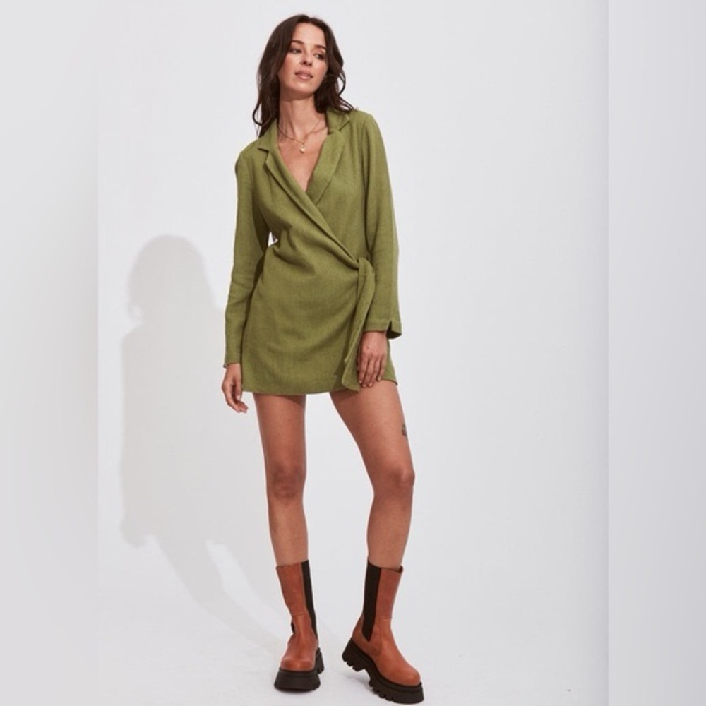 H&M Wrap Front Long Sleeve Blouse Dress – Olive Green – Size L